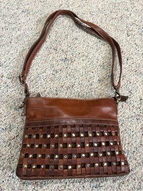 Women's Woven Leather Crossbody Bag in Brown